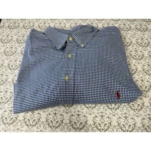 Ralph Lauren Med XXLT Checked Long Sleeve Button 2XLT White‎ Blue Plaid